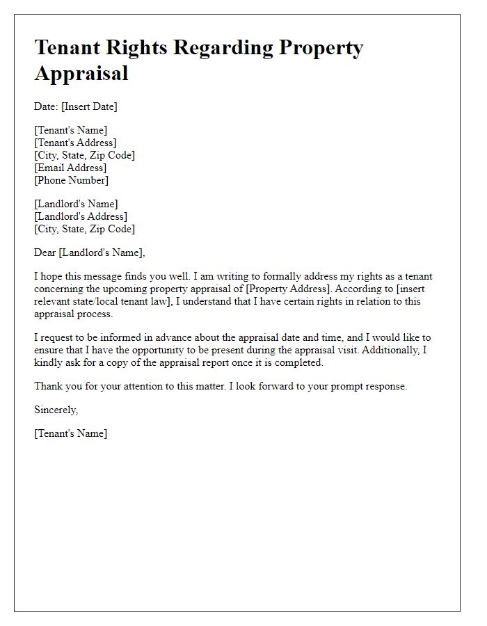 Letter template of tenant rights regarding property appraisal