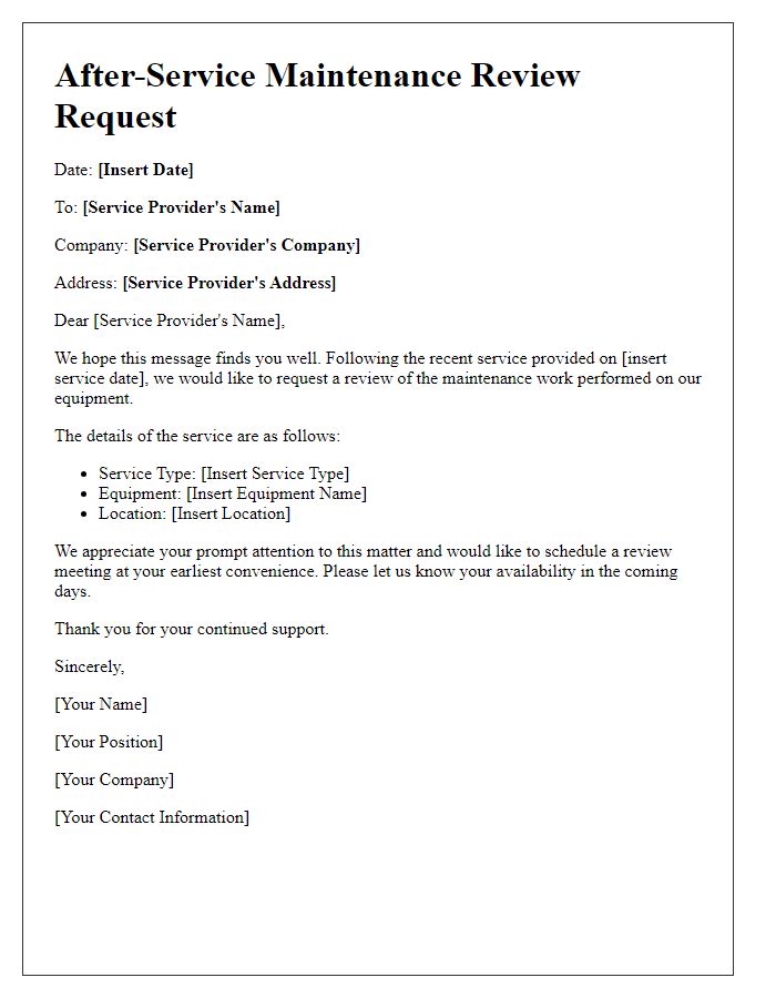 Letter template of after-service maintenance review request