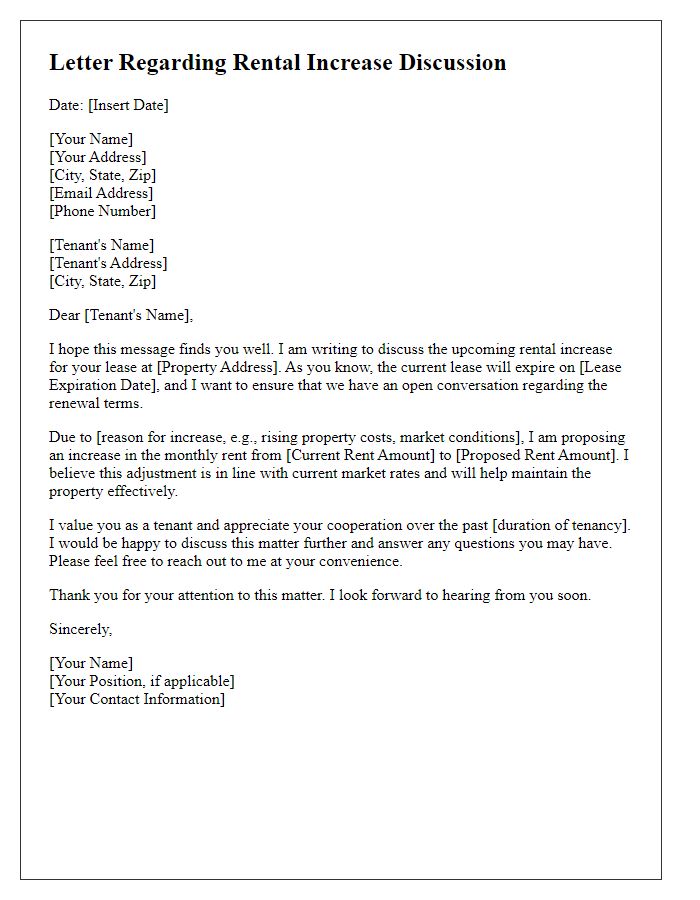 Letter template of rental increase discussion