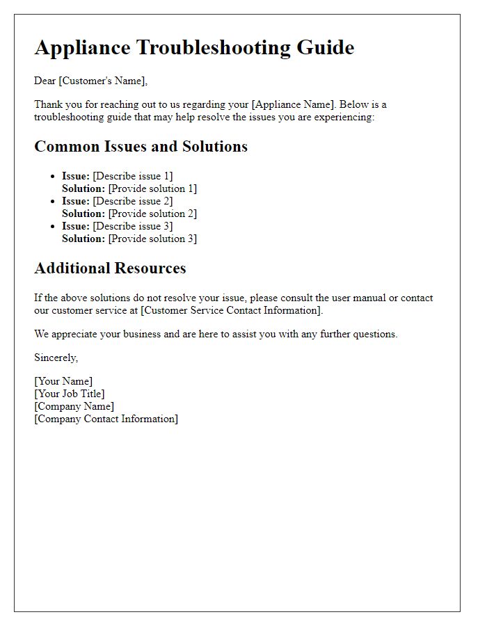 Letter template of appliance troubleshooting guide