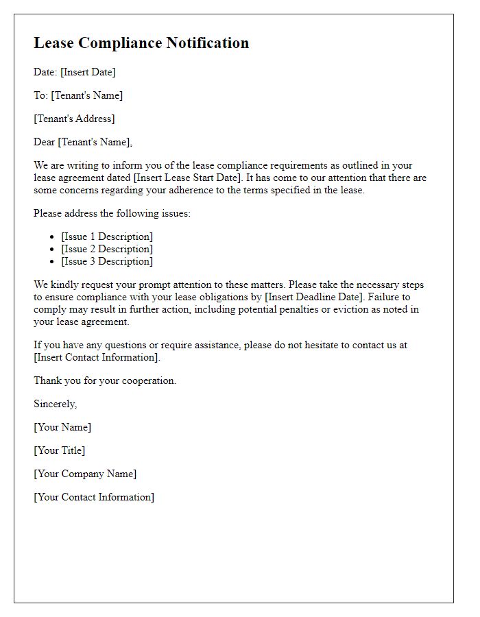 Letter template of lease compliance notification