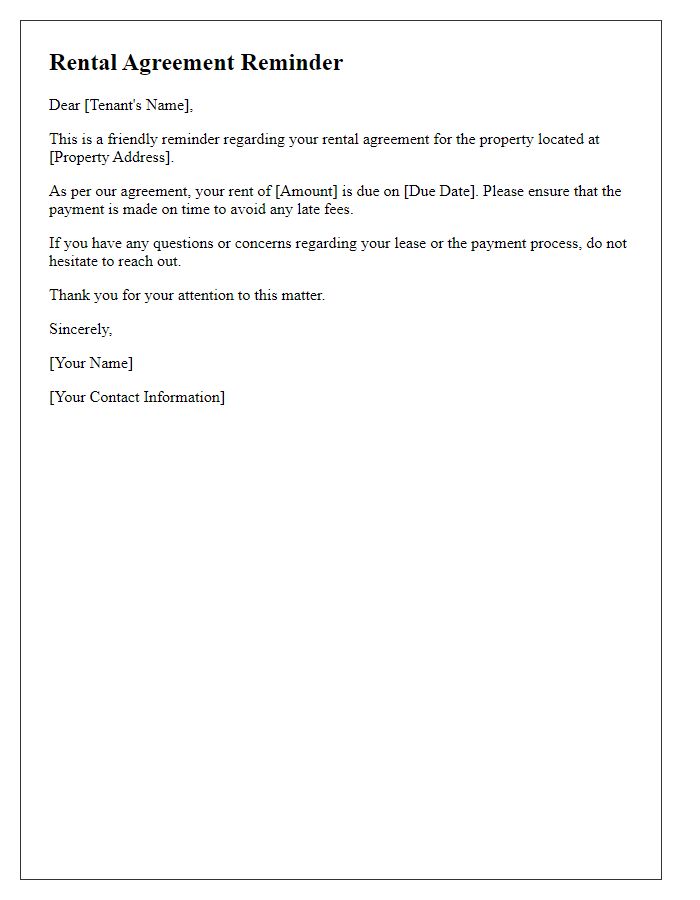 Letter template of rental agreement reminder for tenants