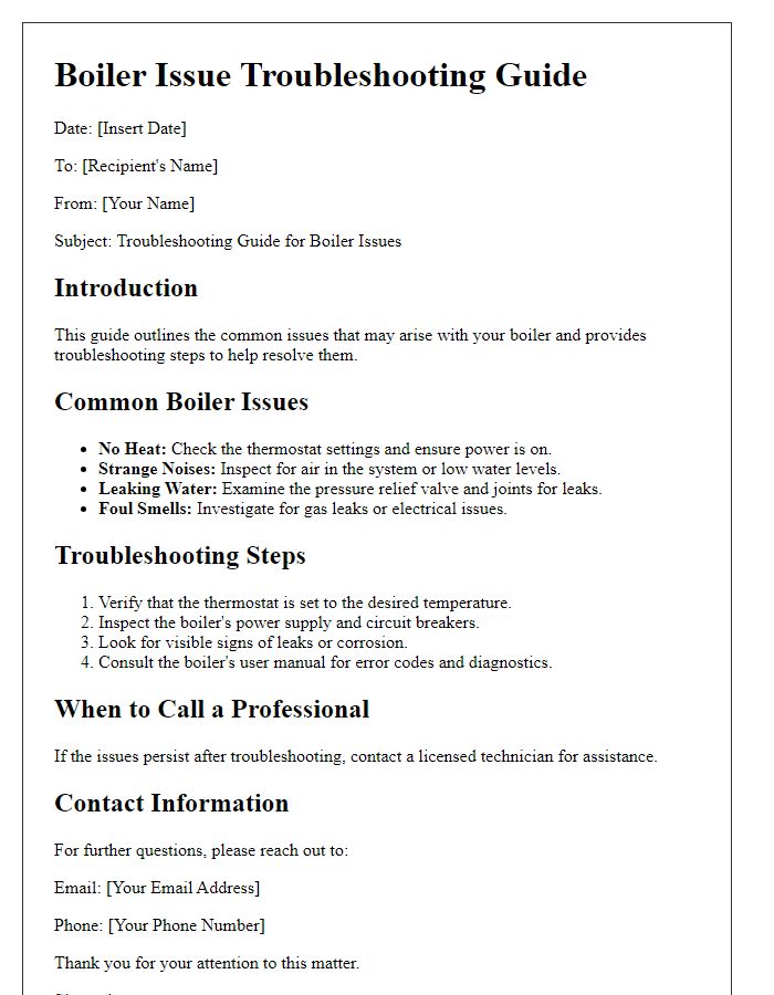 Letter template of boiler issue troubleshooting guide