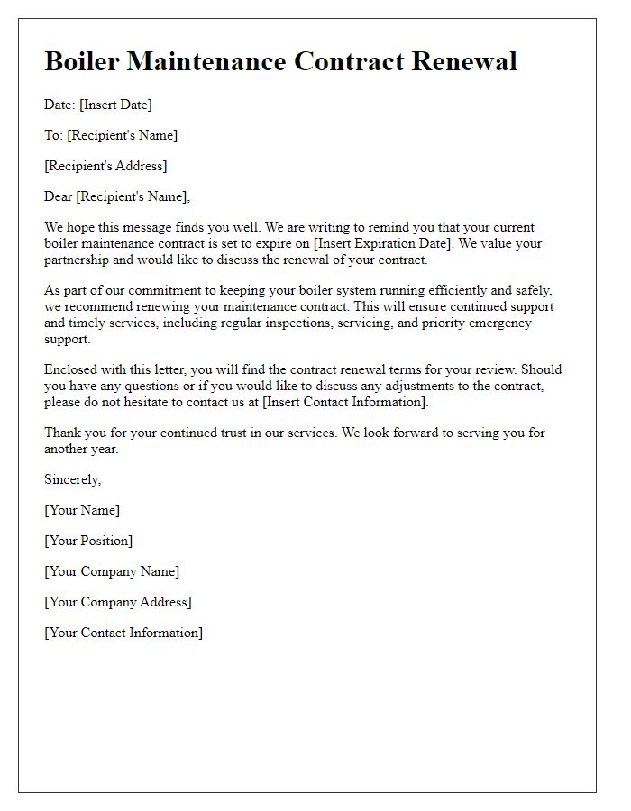 Letter template of boiler maintenance contract renewal