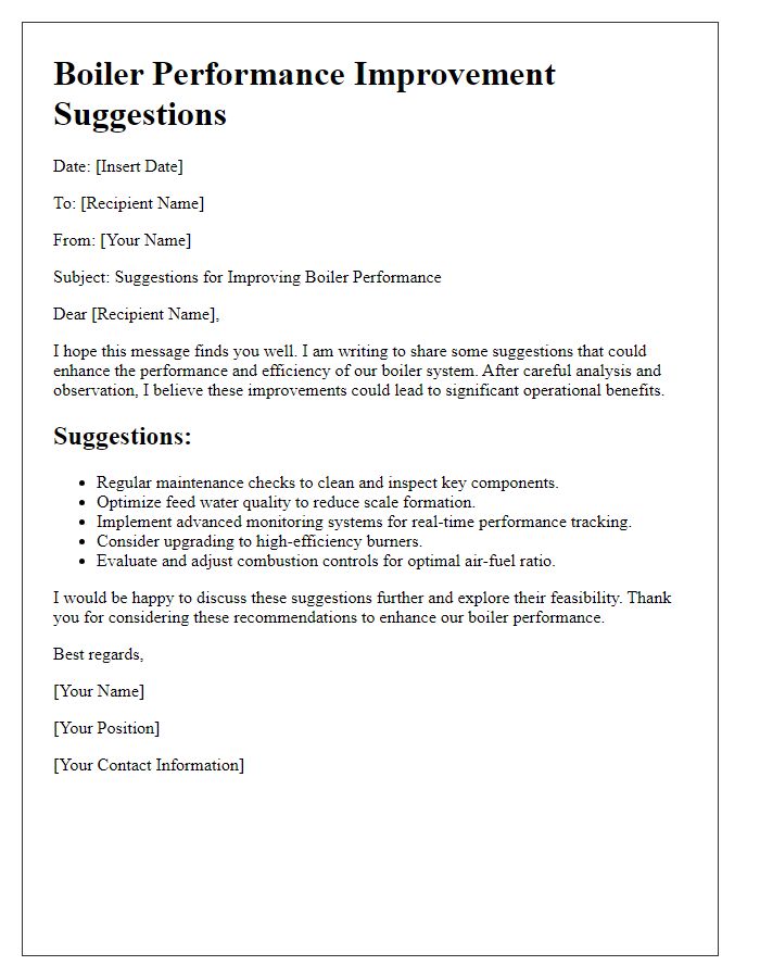 Letter template of boiler performance improvement suggestions