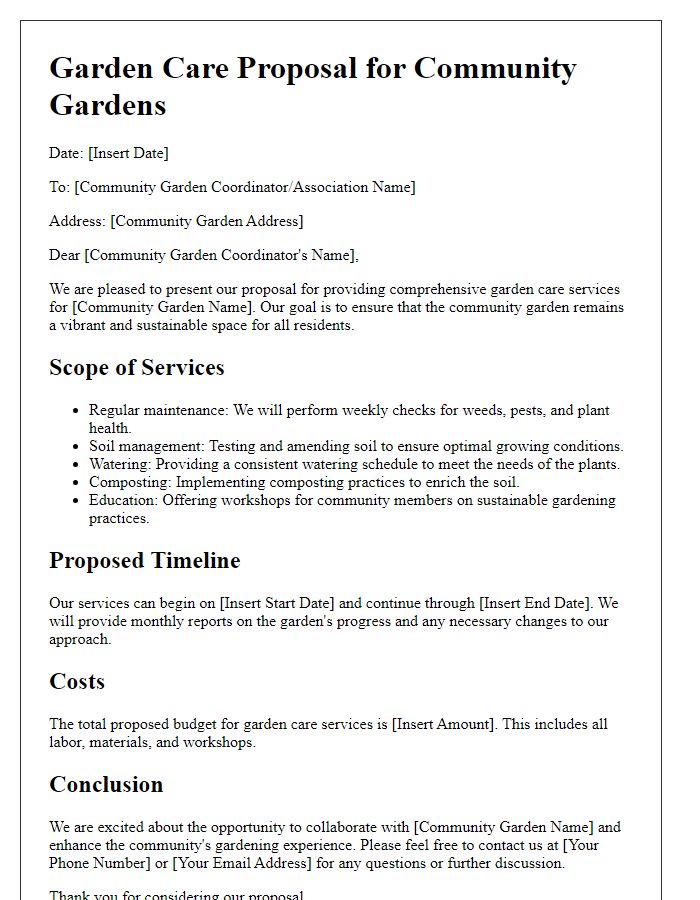 Letter template of garden care proposal for community gardens