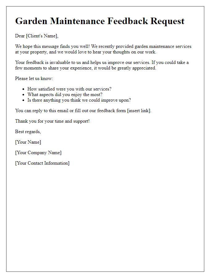 Letter template of garden maintenance feedback request for past services