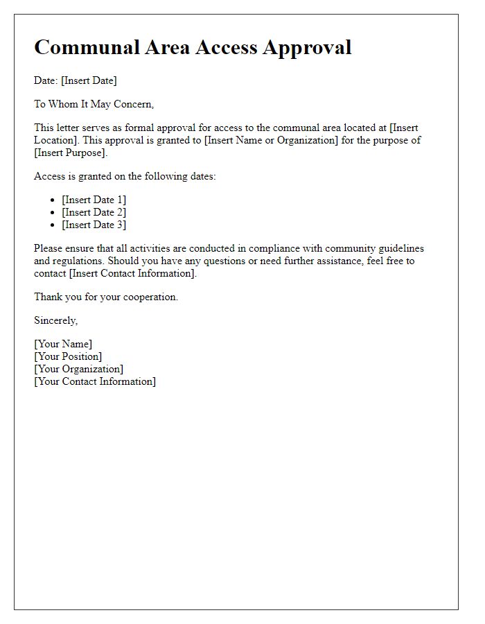 Letter template of communal area access approval