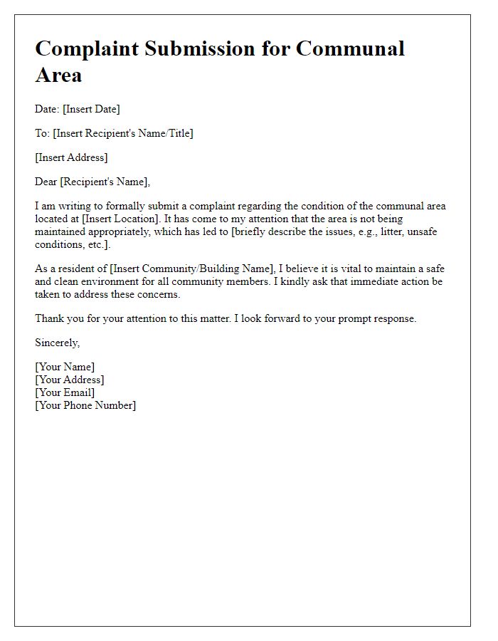 Letter template of communal area complaint submission