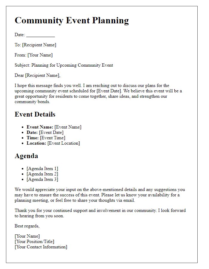 Letter template of communal area event planning