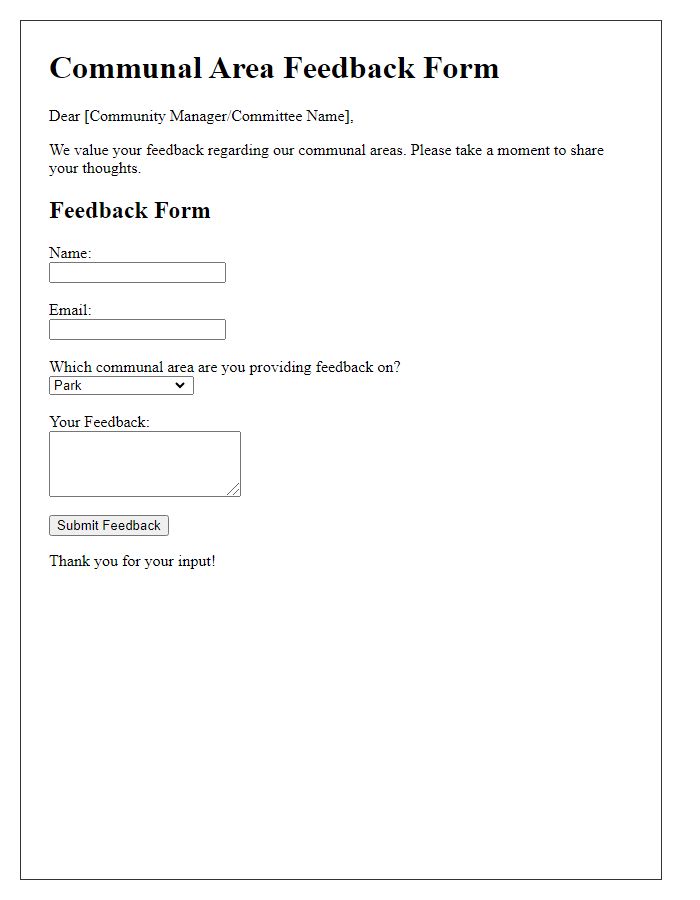 Letter template of communal area feedback form