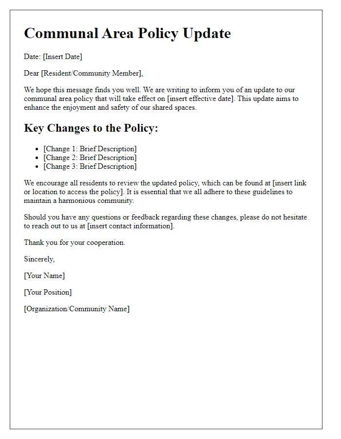 Letter template of communal area policy update