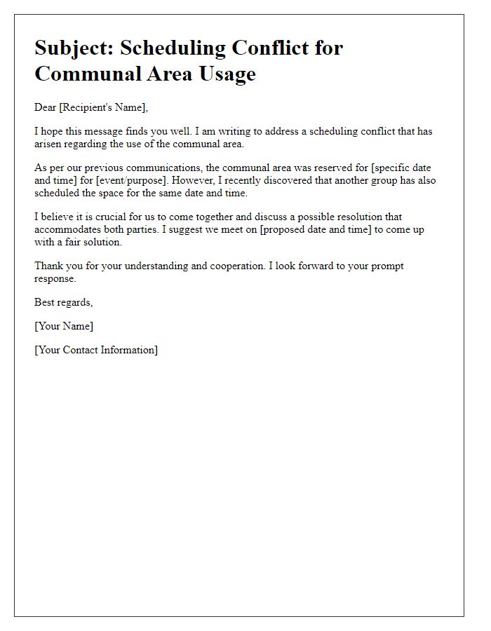 Letter template of communal area scheduling conflict