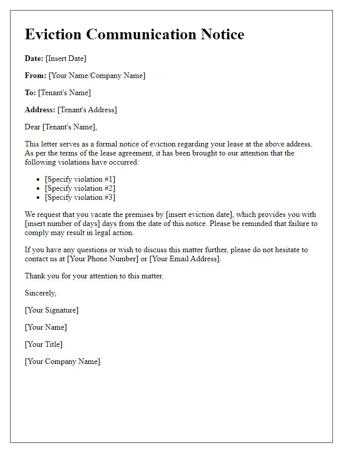 Letter template of eviction communication protocols
