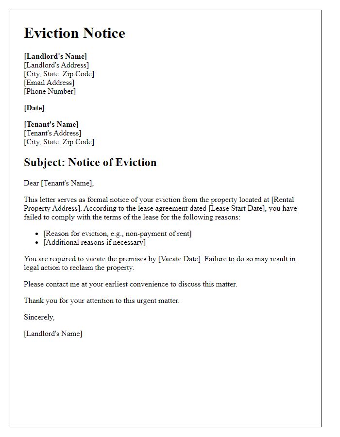 Letter template of eviction notice explanation