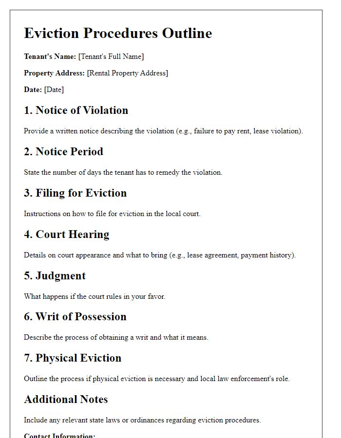 Letter template of eviction procedures outline