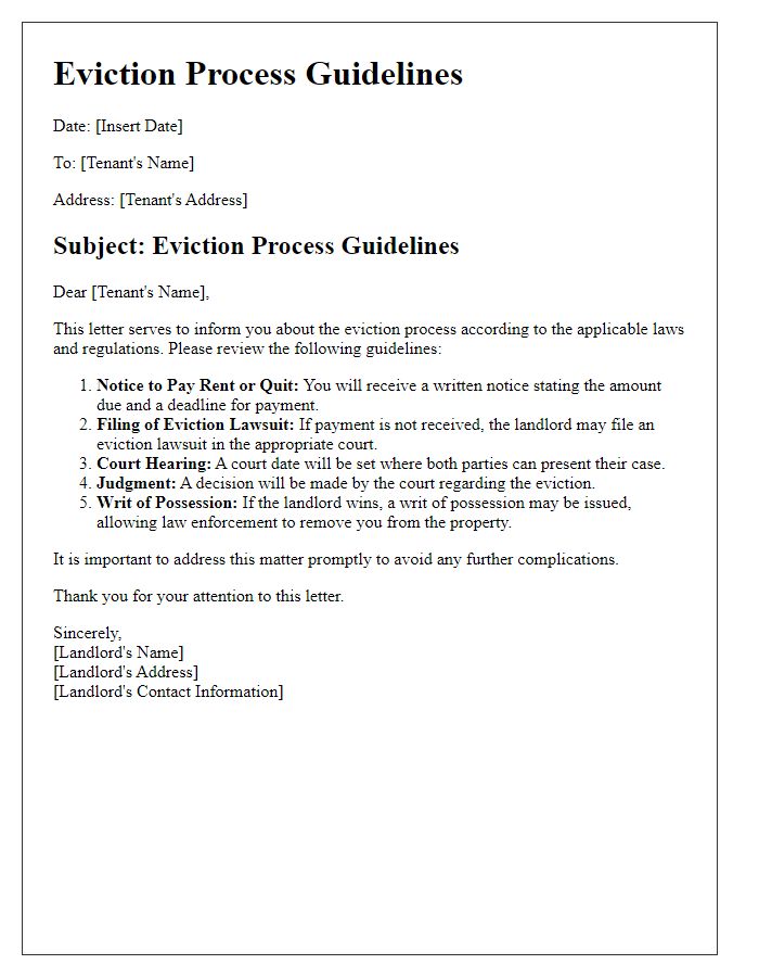 Letter template of eviction process guidelines