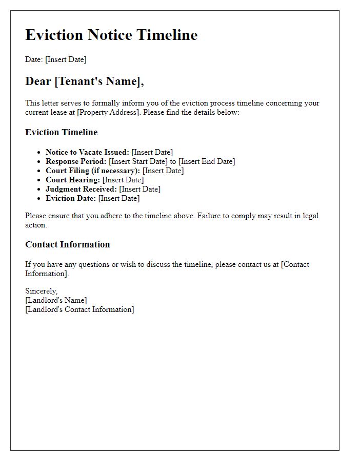 Letter template of eviction timeline details