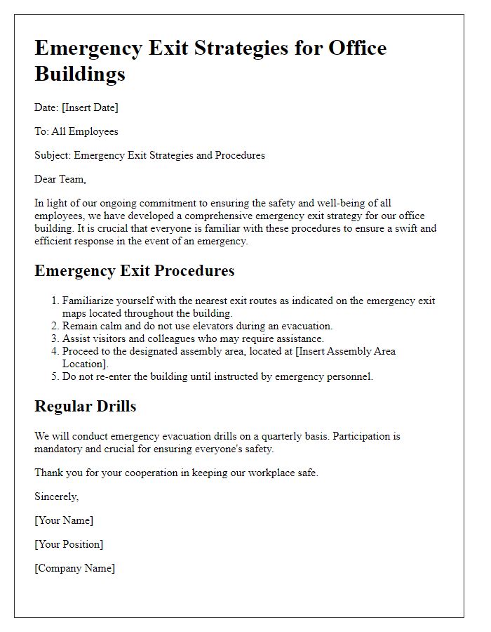 Letter template of emergency exit strategies for office buildings.