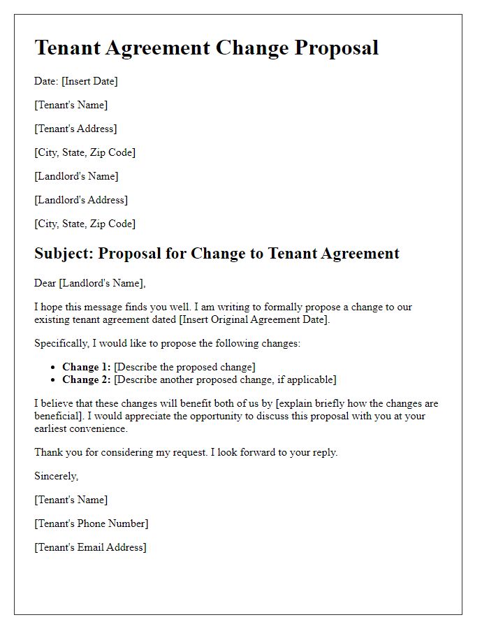 Letter template of tenant agreement change proposal