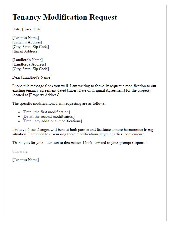 Letter template of tenant tenancy modification