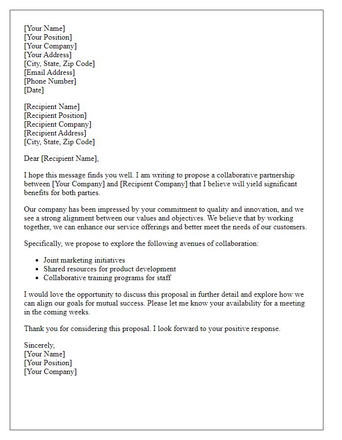 Letter template of collaborative supplier partnership proposal