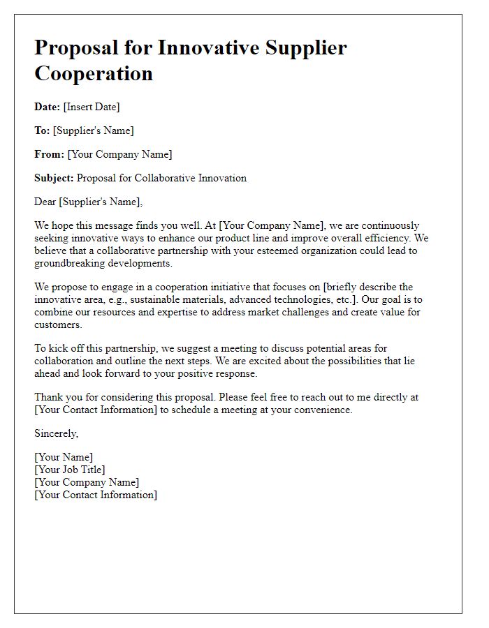 Letter template of innovative supplier cooperation proposal