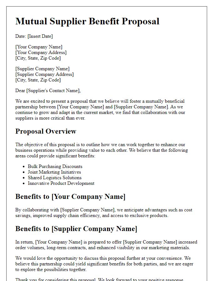 Letter template of mutual supplier benefit proposal