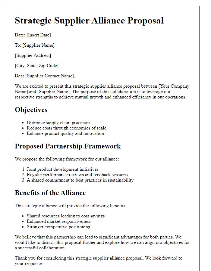 Letter template of strategic supplier alliance proposal