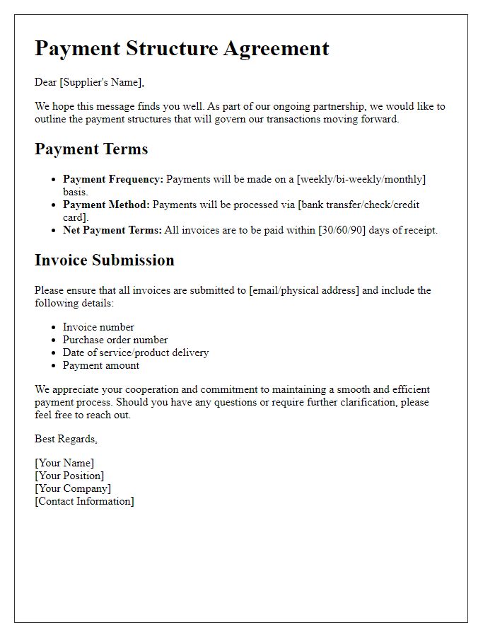 Letter template of communication on supplier payment structures