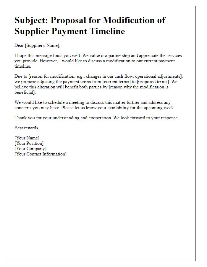 Letter template of discussion on supplier payment timeline modification