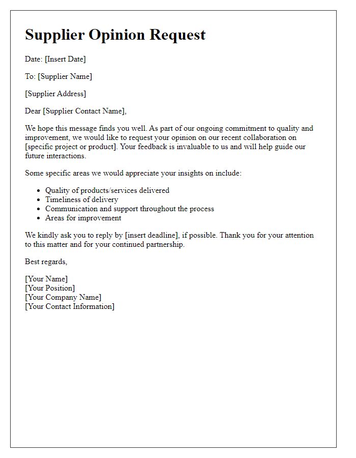 Letter template of Supplier Opinion Request