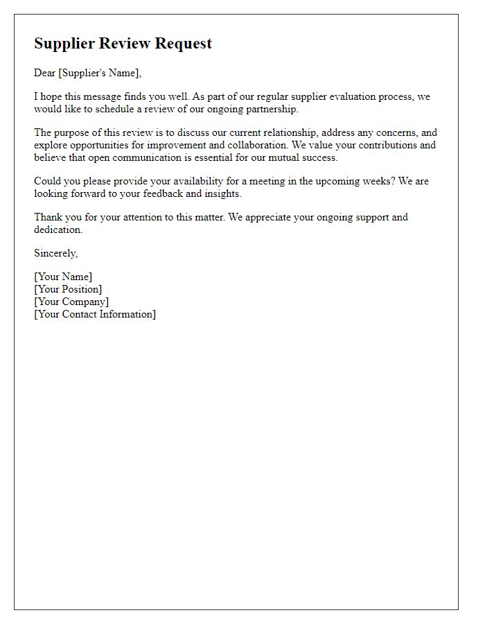 Letter template of Supplier Review Request