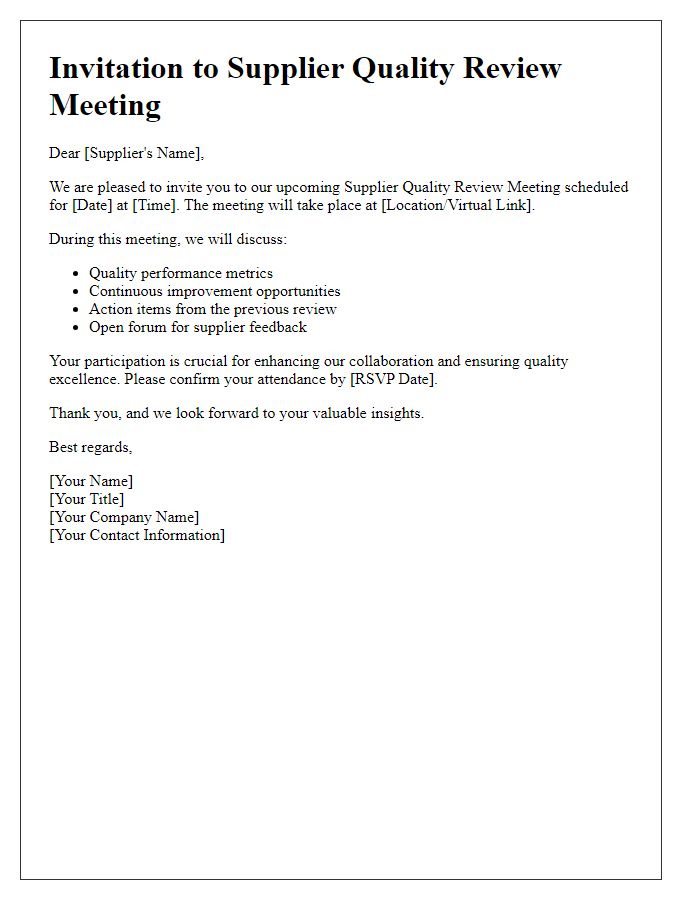 Letter template of supplier quality review meeting invitation