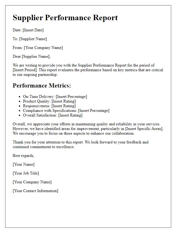 Letter template of Supplier Performance Report