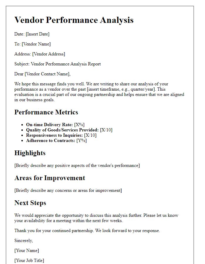 Letter template of Vendor Performance Analysis