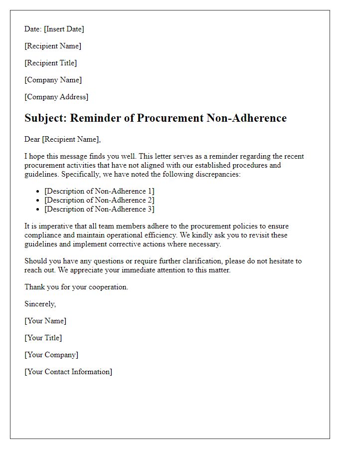 Letter template of procurement non-adherence reminder