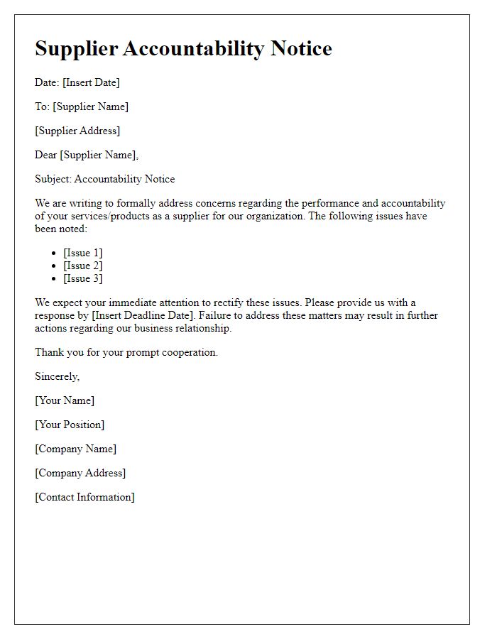 Letter template of supplier accountability notice