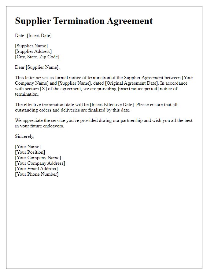 Letter template of Supplier Termination Agreement