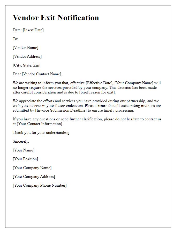 Letter template of Vendor Exit Notification