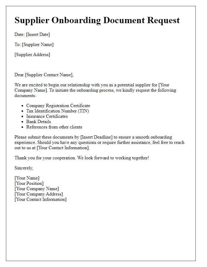 Letter template of Supplier Onboarding Document Request