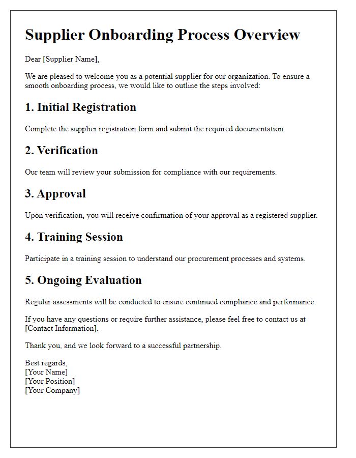 Letter template of Supplier Onboarding Process Overview