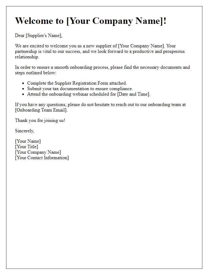 Letter template of Supplier Onboarding Welcome Message