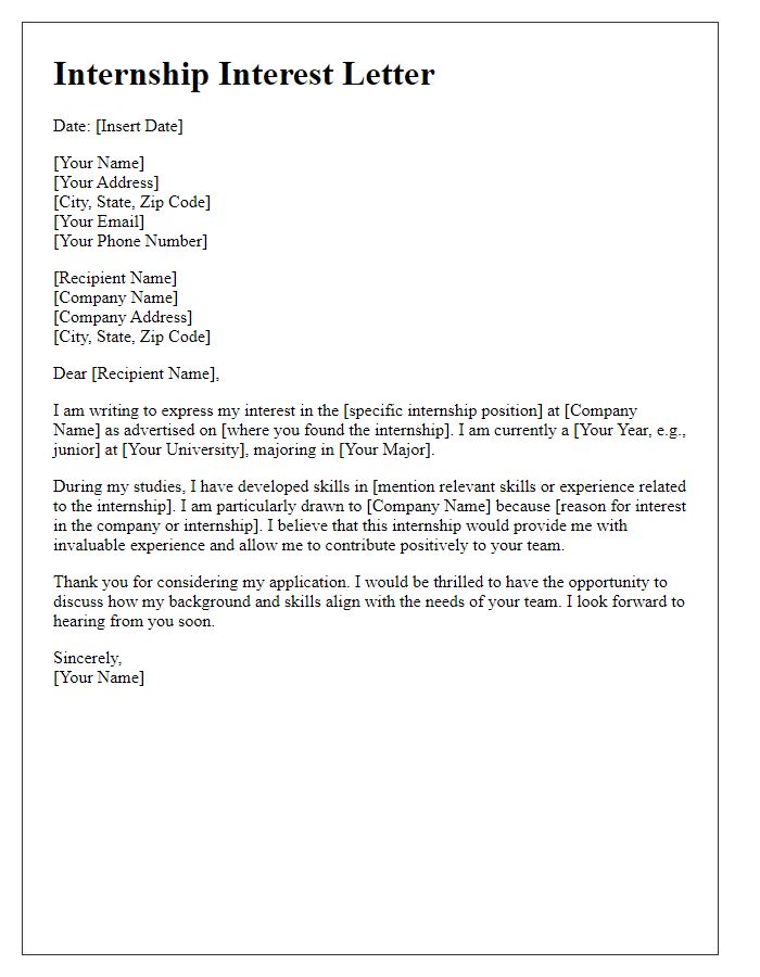 Letter template of Internship Interest Letter