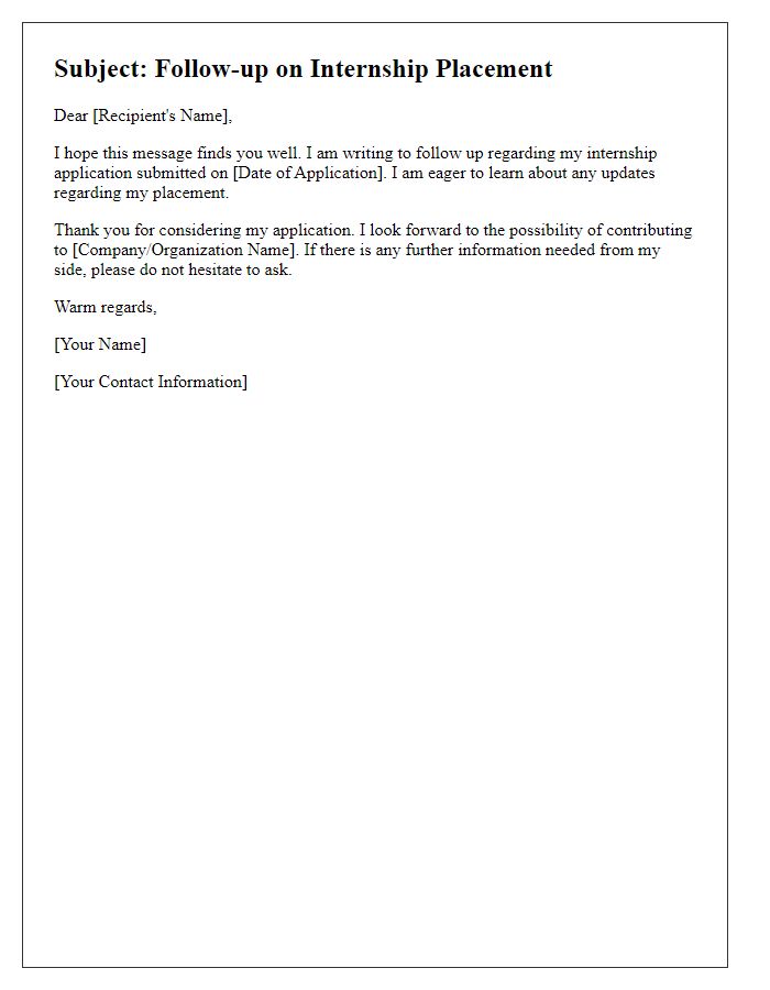 Letter template of Internship Placement Follow-up