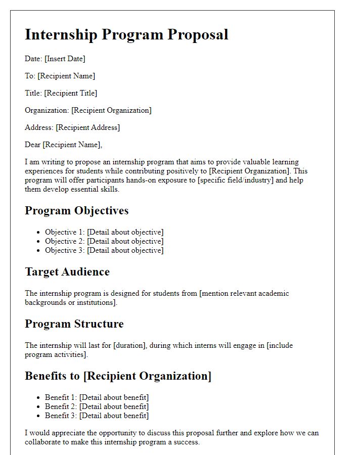 Letter template of Internship Program Proposal