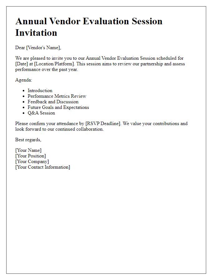 Letter template of Annual Vendor Evaluation Session