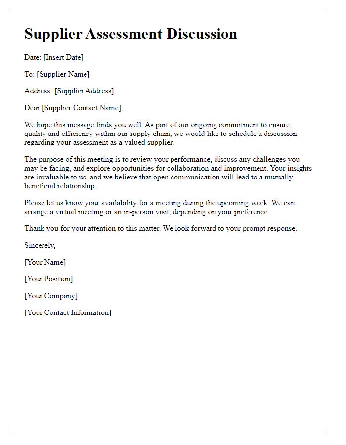 Letter template of Supplier Assessment Discussion