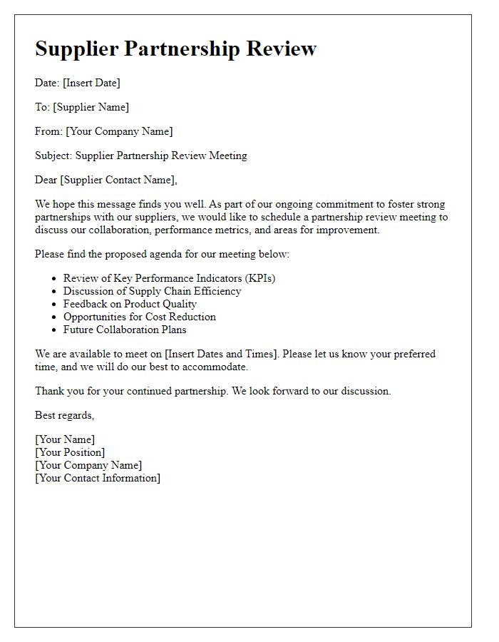 Letter template of Supplier Partnership Review