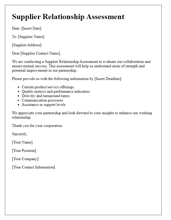 Letter template of Supplier Relationship Assessment